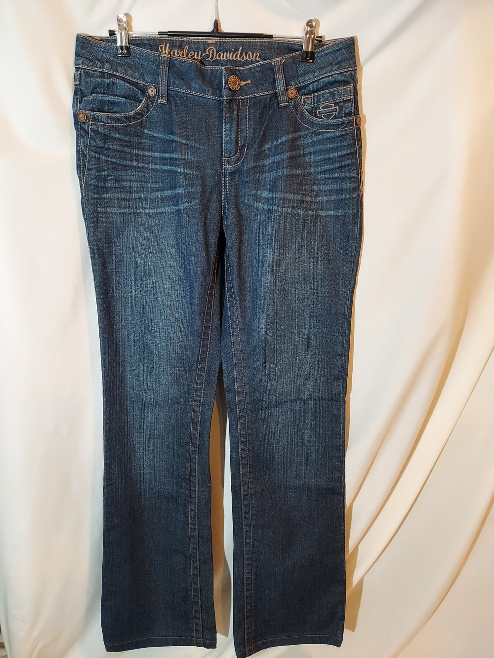 Harley Davidson Women's Bootcut Denim Jeans Dark Indigo Logo Size 10T